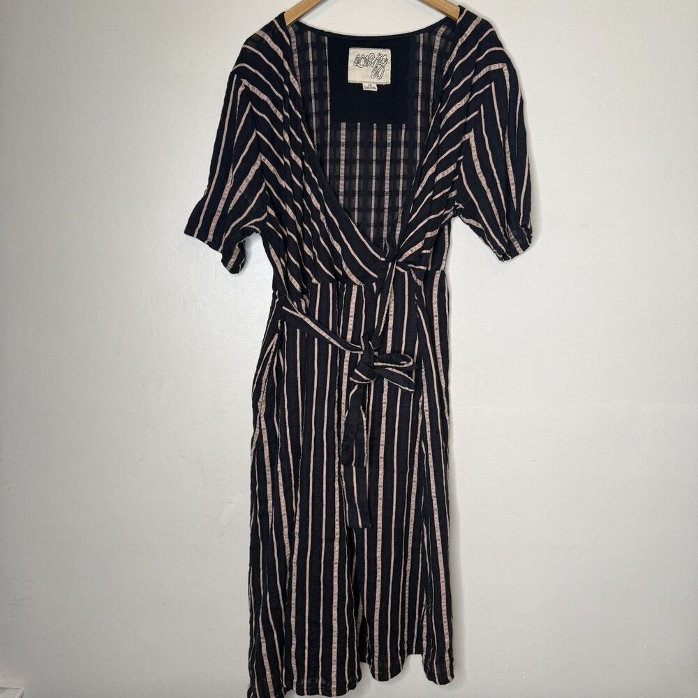 Ace & Jig Mila Dress Clove Black Bronze Striped Wrap Maxi Plus Size 1X Cotton